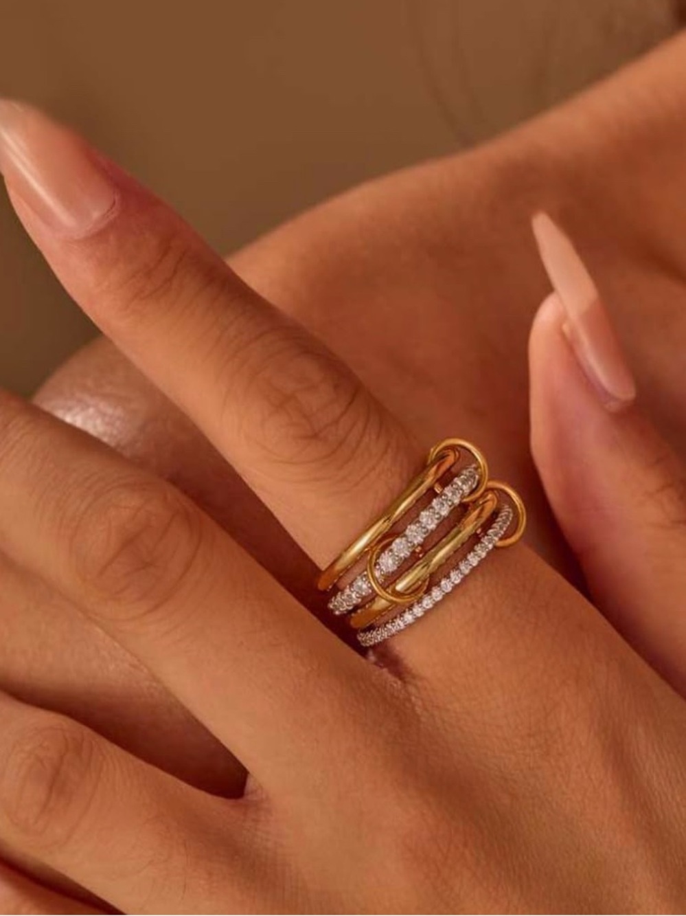 Hypoallergenic two color Elegant Gold and Silver Diamond Stackable Ring Set - Picture 3 of 4